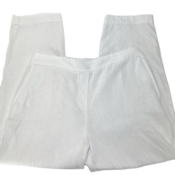 Chico’s White 100% Linen Pull On Pants Size 1 High Waist Tapered Leg - Picture 1 of 14